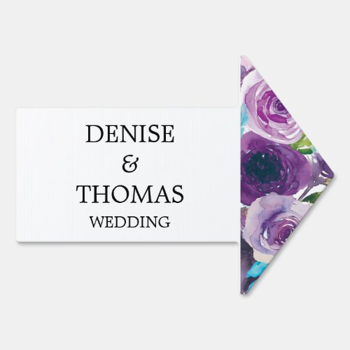 Purple Blue Watercolor Floral Wedding  Sign