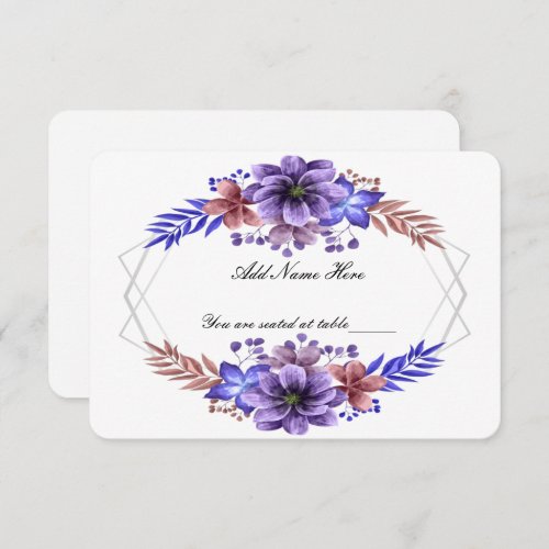 Purple  Blue Watercolor Floral Wedding Table Card