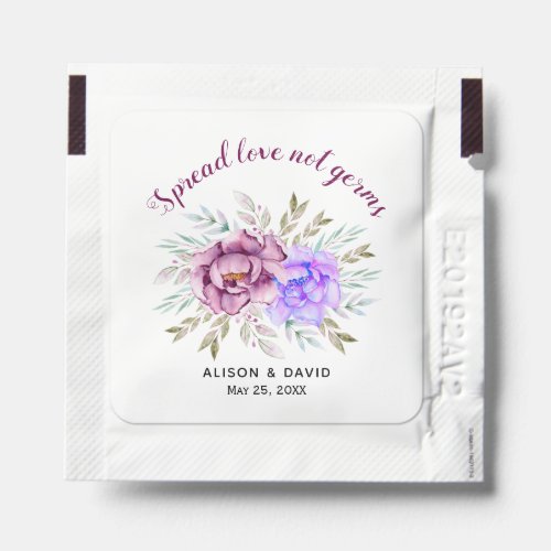 Purple blue watercolor flowers floral wedding  hand sanitizer packet