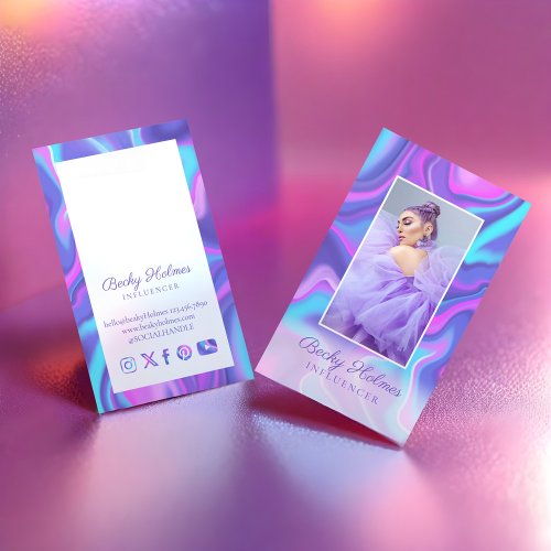 Purple  Blue Watercolor Holographic Design Beauty Business Card