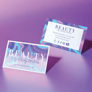 Purple & Blue Watercolor Holographic Design Beauty Business Card