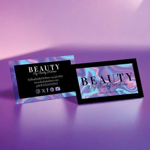 Purple  Blue Watercolor Holographic Design Beauty Business Card