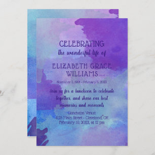 Purple & Blue Watercolor Life Celebration Invitation