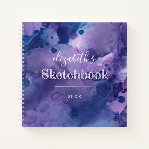  Purple Blue Watercolor Personalized Sketchbook Notebook