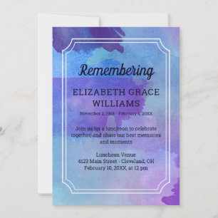 Purple Blue Watercolor Remembering Memorial Invitation