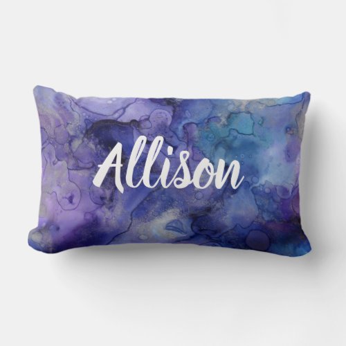 Purple Blue Watercolor Teen Girl Bedroom Monogram Lumbar Pillow
