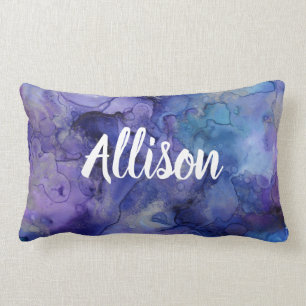 Purple Blue Watercolor Teen Girl Bedroom Monogram Lumbar Pillow