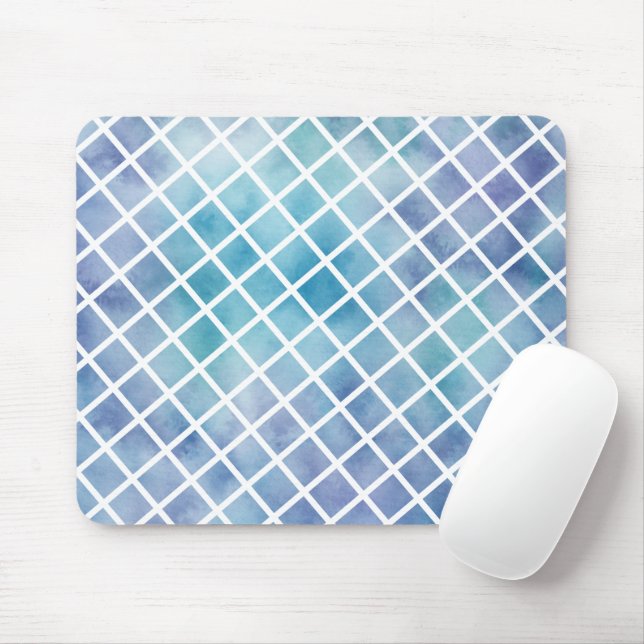 Purple Blue Watercolor Tiles Mouse Pad (With Mouse)