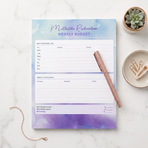 Purple Blue Watercolor Weekly Budget Tracker Notepad