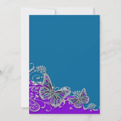Purple blue wedding butterfly floral custom invites