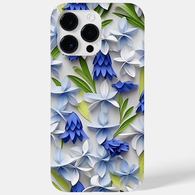 PURPLE BLUE WHITE 3-D PAPER LOOK BLUEBELLS Case-Mate iPhone CASE (Back)