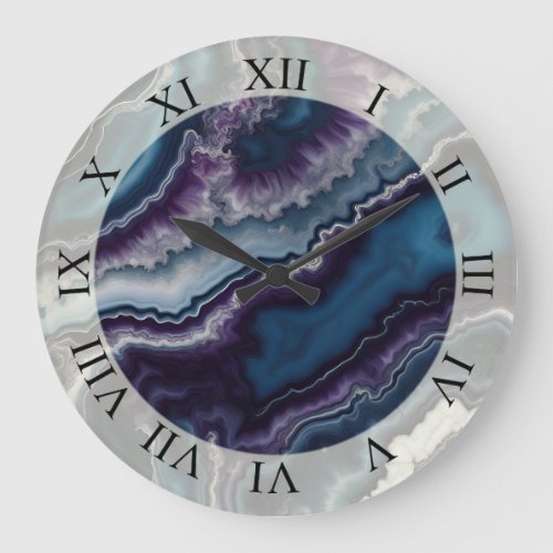 Purple Blue White Agate Marble design  Large Clock