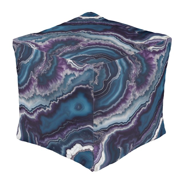 Purple Blue White Agate Marble design  Pouf (Angled Back)
