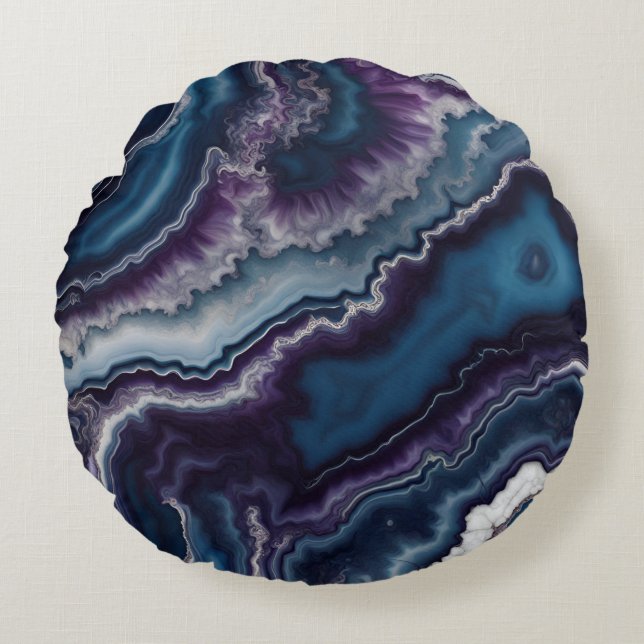 Purple Blue White Agate Marble design  Round Pillow (Front)