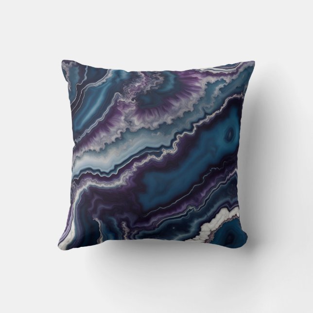 Purple Blue White Agate Marble design  Throw Pillow (Back)