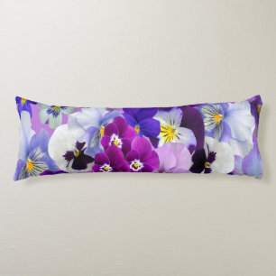 Purple Blue White Floral Pansy Flowers Body Pillow