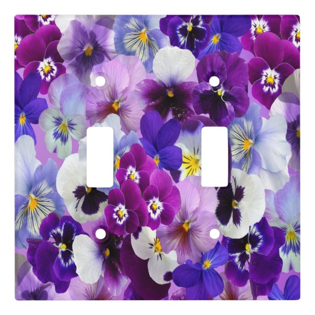 Purple Blue White Floral Pansy Flowers Light Switch Cover (Front)