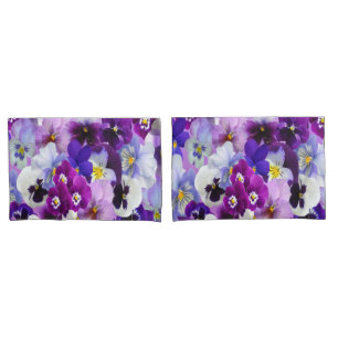 Purple Blue White Floral Pansy Flowers Pillow Case