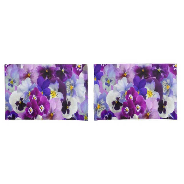 Purple Blue White Floral Pansy Flowers Pillow Case (Front-Set)
