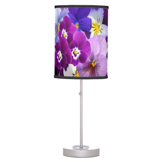 Purple Blue White Floral Pansy Flowers Table Lamp (Front)