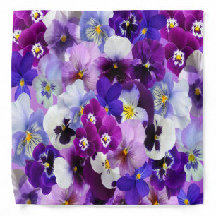 Purple Blue White Floral Pansy Pansies Flowers  Bandana