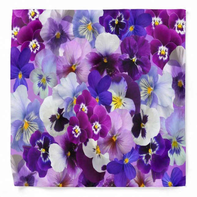 Purple Blue White Floral Pansy Pansies Flowers  Bandana (Front)