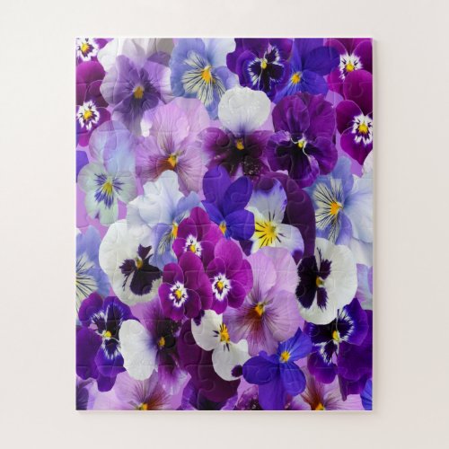 Purple Blue White Floral Pansy Pansies Flowers  Jigsaw Puzzle