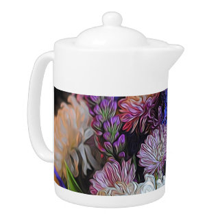 Purple Blue White Flower art Teapot