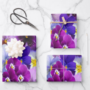 Purple Blue White Pansy Floral Flower Brirthday Wrapping Paper Sheets