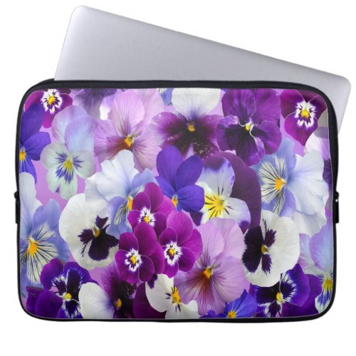 Purple Blue White Pansy Floral Flowers  Laptop Sleeve