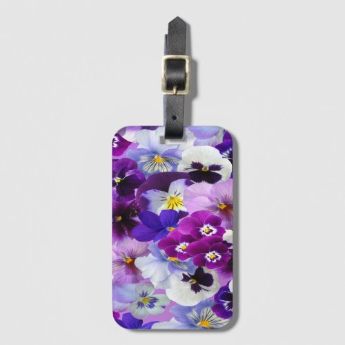 Purple Blue White Pansy Floral Flowers Luggage Tag