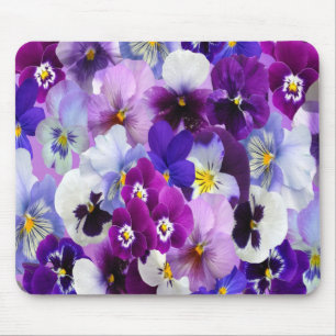 Purple Blue White Pansy Floral Flowers  Mouse Pad