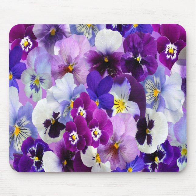Purple Blue White Pansy Floral Flowers  Mouse Pad (Front)