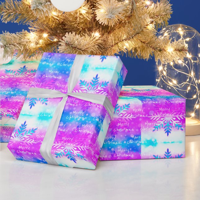 Purple Blue White Snowflake Merry Christmas Wrapping Paper (Holidays)