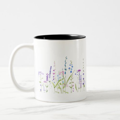 purple blue wild flowers watercolor painting Two_Tone coffee mug
