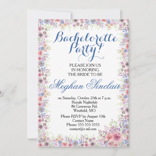 Purple  Blue Wildflower Bachelorette Party Invite