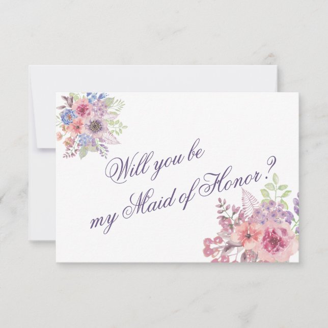 Purple & Blue Wildflower "Maid of Honor? card (Front)