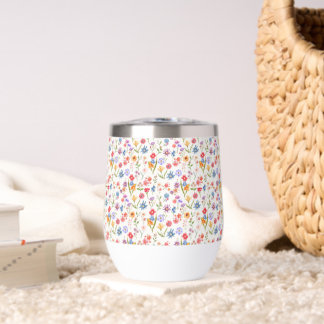 Purple Blue Wildflower Watercolor Thermal Wine Tumbler