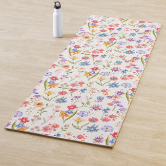 Purple Blue Wildflower Watercolor Yoga Mat