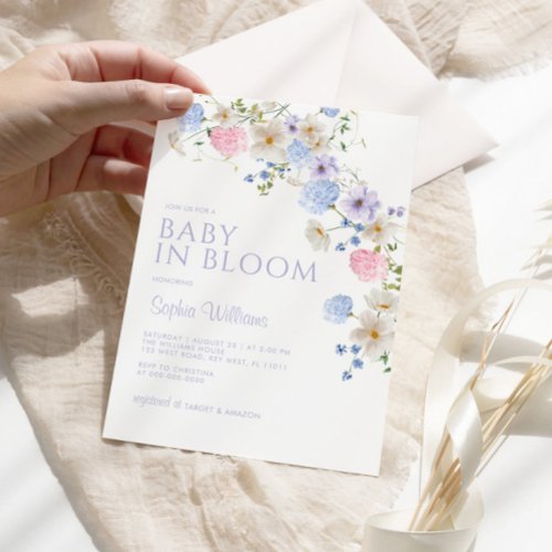 Purple  Blue Wildflowers Baby in Bloom Shower  Invitation