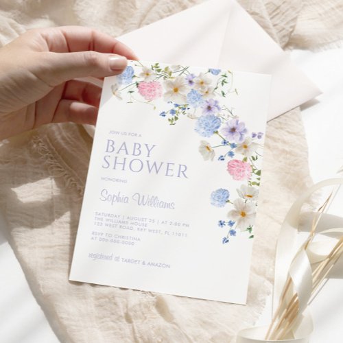 Purple  Blue Wildflowers Baby Shower Invitation