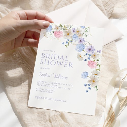 Purple  Blue Wildflowers Bridal Shower Invitation