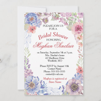 Purple & Blue Wildflowers Bridal Shower Invite