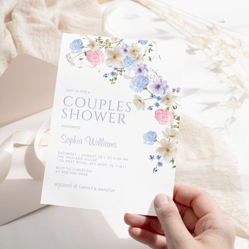 Purple  Blue Wildflowers Couples Shower Invitation