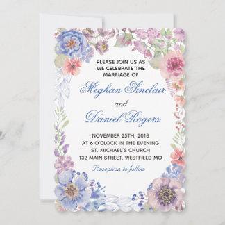 Purple & Blue Wildflowers Wedding Invitation