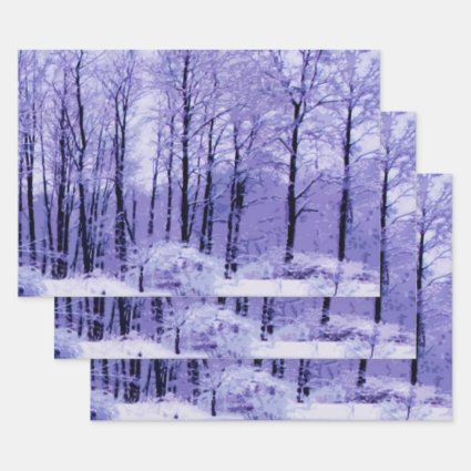 Purple Blue Winter Pond Wrapping Paper Set