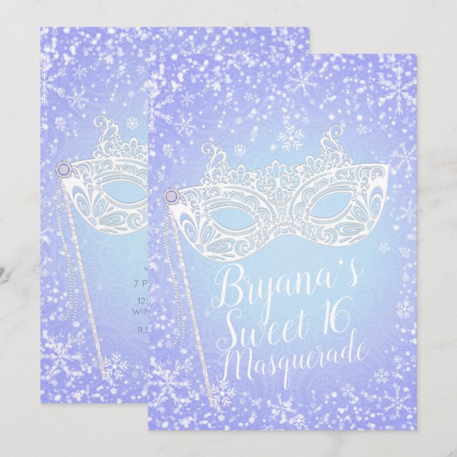Purple Blue Winter Wonderland Masquerade Sweet 16 Invitation (Front/Back)