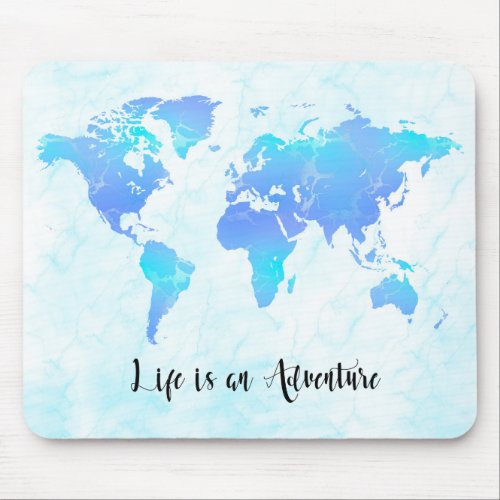 Purple  Blue World Map Life is an Adventure Mouse Pad