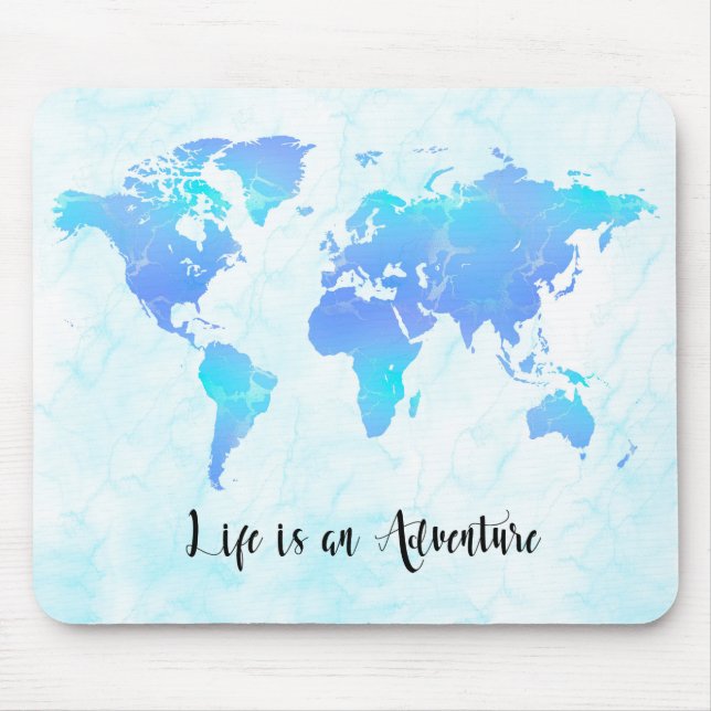 Purple & Blue World Map Life is an Adventure Mouse Pad (Front)