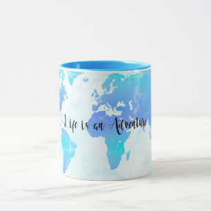 Purple & Blue World Map Life is an Adventure Mug